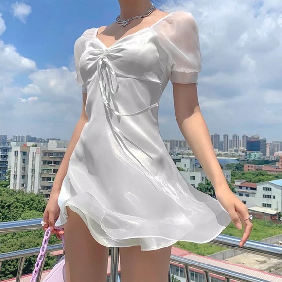 Vintage Dresses & Skirts - Korean Satin Layered Mini White Dress